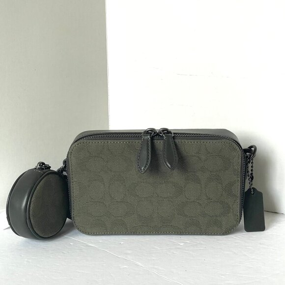 Coach Charter Slim Crossbody Messenger & Pouch Green Signature Jacquard CU207 - Picture 13 of 14